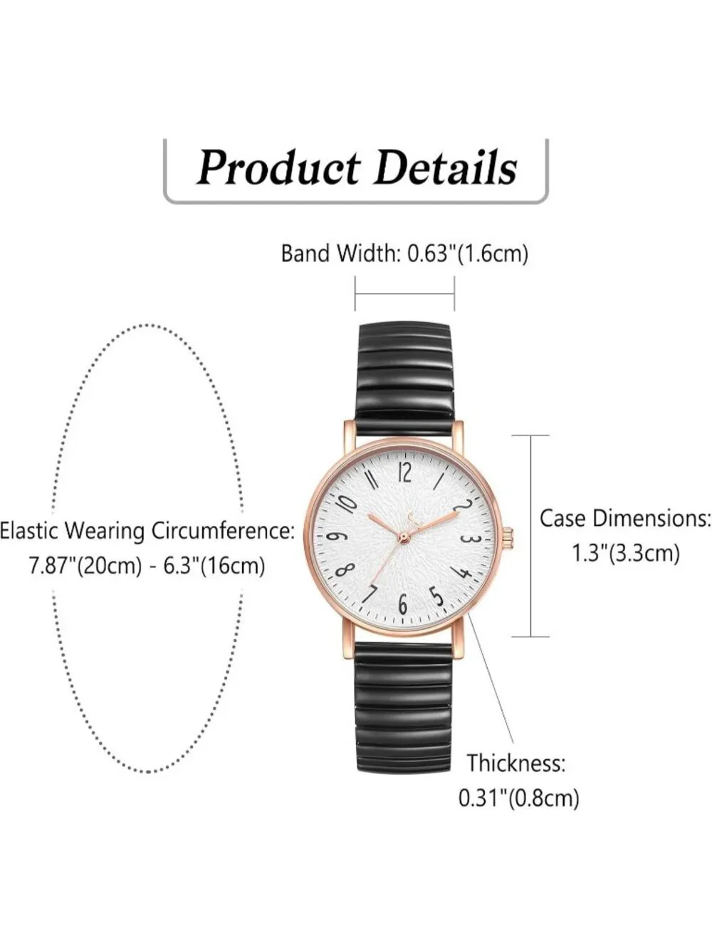 Women's Black Analog Quartz Elastic Strap Arabic Numerals Waterproof Wrist Watch